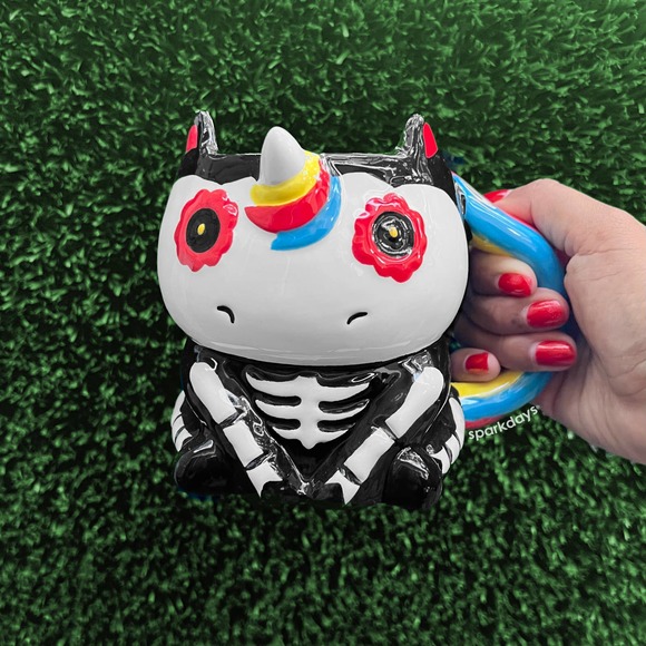 3D Unicorn Sugar Skull Skeleton Rainbow Day of the Dead Retro Ceramic Coffee Mug - Picture 1 of 12